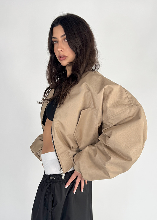 kurtki damskie Krótka kurtka typu bomber mocca