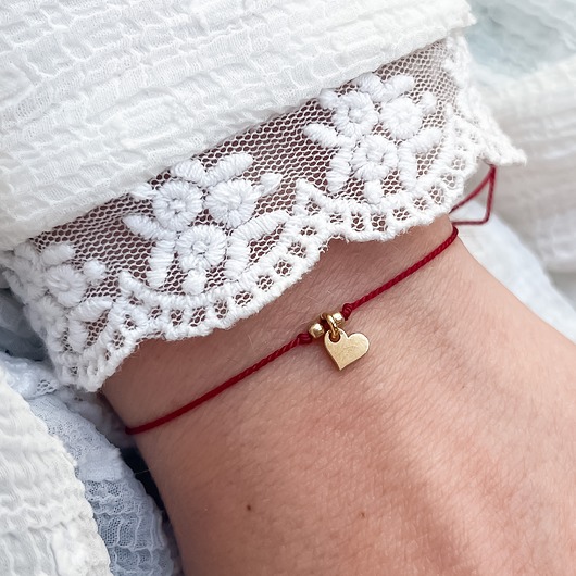 bransoletki na sznurku Złota Bransoletka Szczęścia z serduszkiem 14K 585
