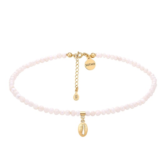 chokery Choker z pereł naturalnych ze złotą muszelką