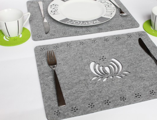 Podkładki filc. duże z Palmetą Szare- 4 szt. Kaszubski Design