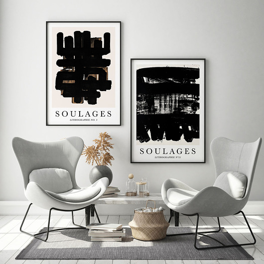 plakaty Zestaw plakatów -  Soulages balck and white