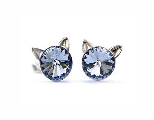 Kocie kolczyki Swarovski - kryształy Light Sapphire Marisella