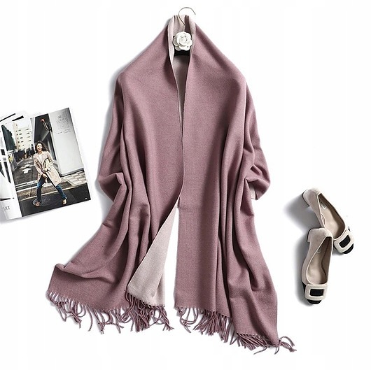 szale damskie SZAL SZALIK DAMSKI 100% KASZMIROWY różowy CIEMNY