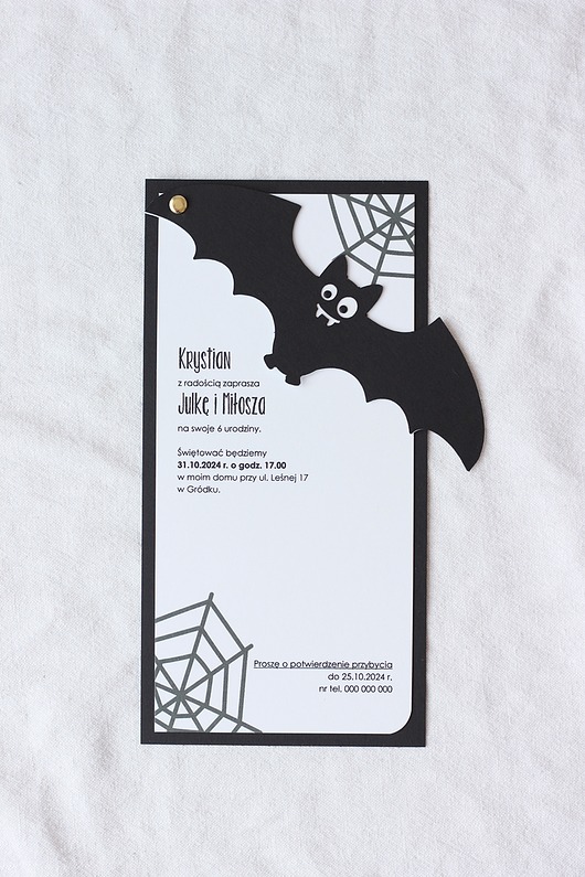 kartki scrapbooking Nietoperz. Zaproszenia urodzinowe z nietoperzem