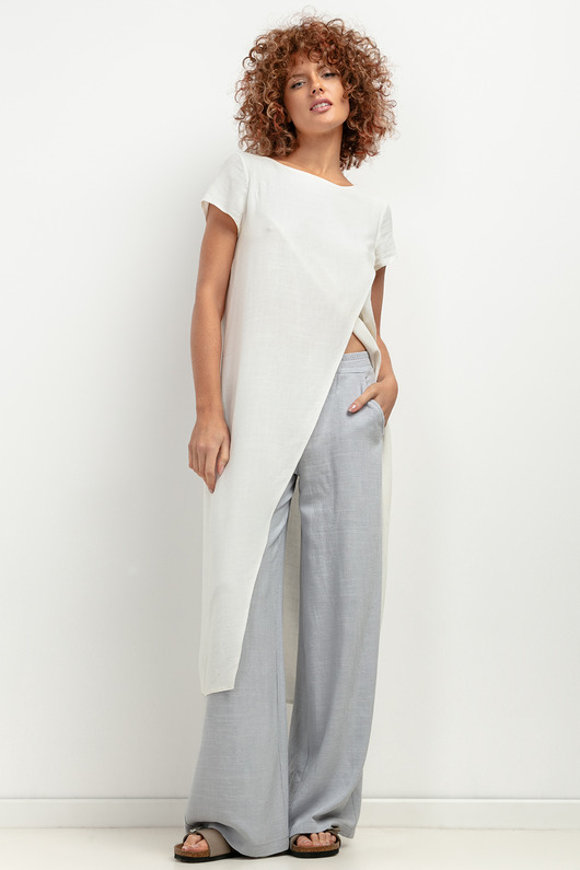 tuniki damskie Narzutka z lnem T405, white sand