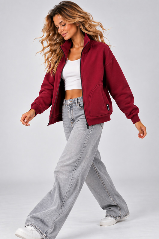 bluza bez kaptura damska Bluza Na Zamek ,,IGA " BORDO