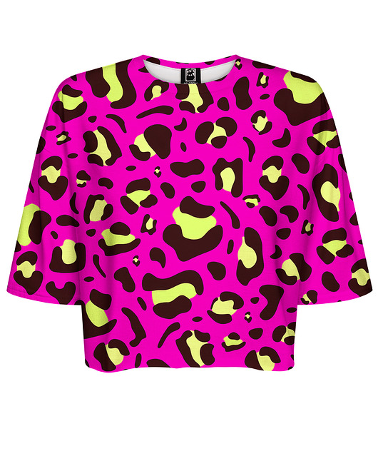 t-shirt damskie DR.CROW T-shirt Krótki CROP Panterka Pink