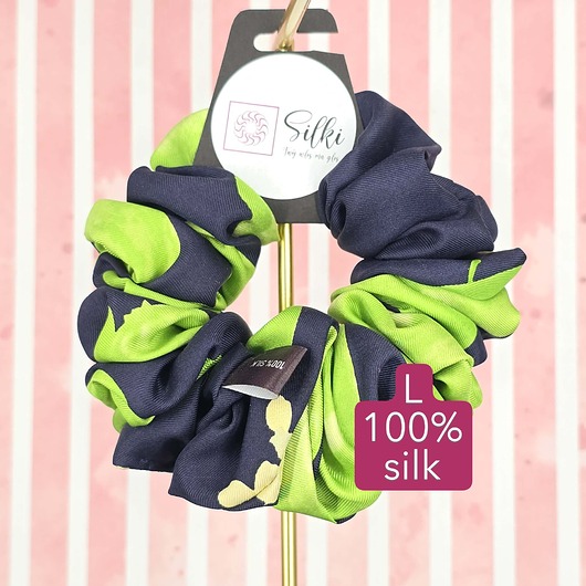 gumki do włosów L średnia gumka do włosów jedwab naturalny scrunchie granatowa zielona