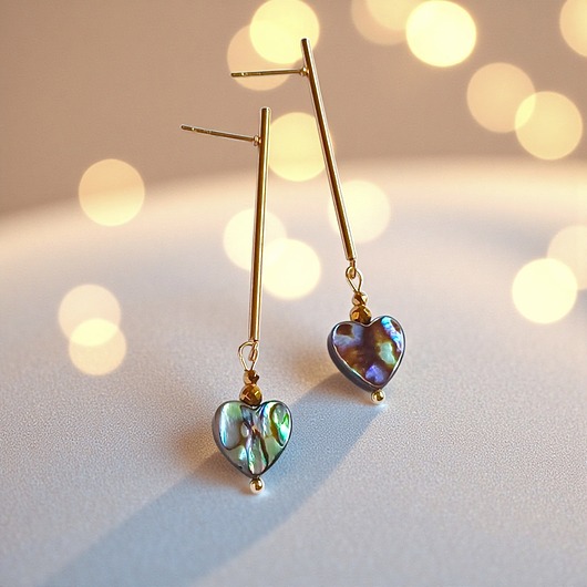 kolczyki z kamieniami Kolczyki SERDUSZKA muszla paua : długie patyczki GOLD