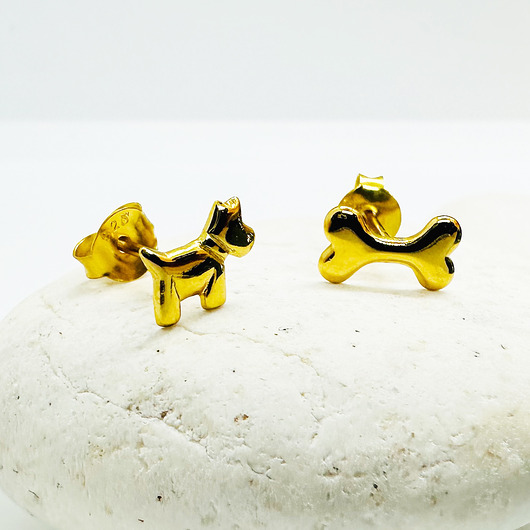 kolczyki pozłacane Złote kolczyki piesek i kość, mini sztyfty