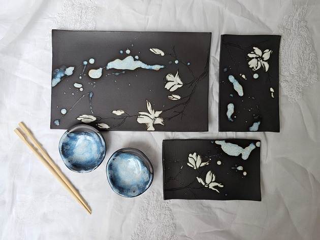 patery i talerze Ceramiczny zestaw do sushi dla 2 osób  handmade