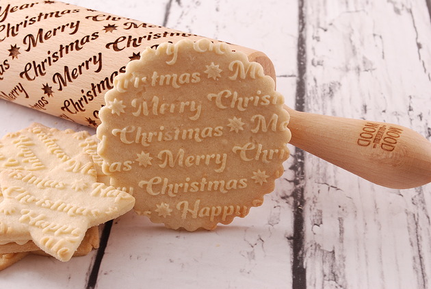 wałki do ciasta MERRY CHRISTMAS TEXT - grawerowany wałek do ciasta - świąteczny prezent
