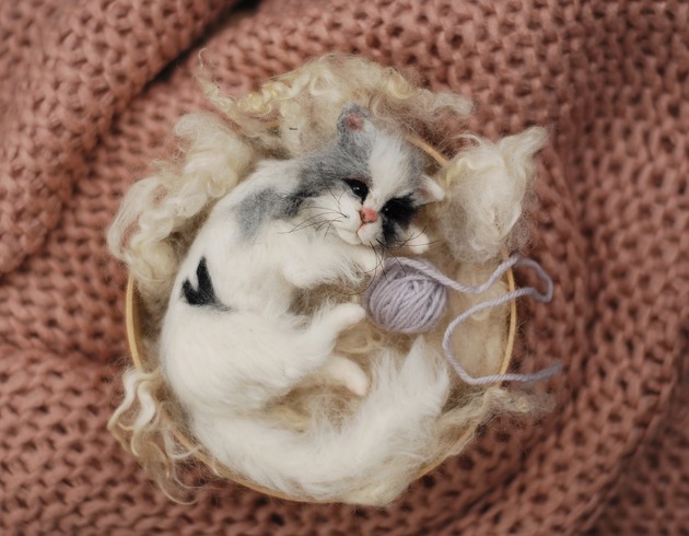 Biały kot w pudełku BoboLobo Handicraft