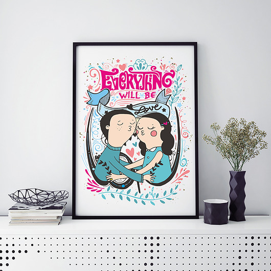 plakat. zakochana para (format A4) Love Life and Forest