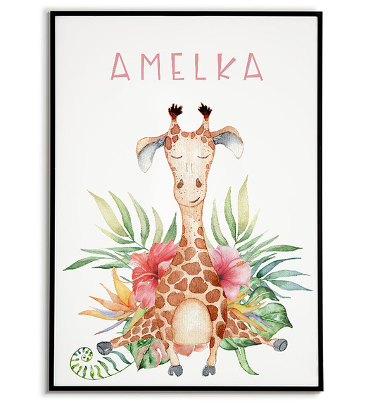 obrazy i plakaty do pokoju dziecięcego Plakat METRYCZKA z imieniem dziecka ŻYRAFA