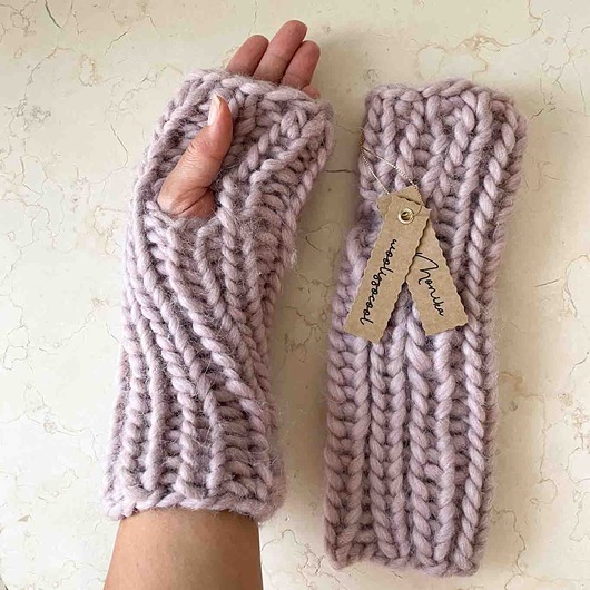 Rękawiczki mitenki chunky pale pink  /  handmade woolissocool