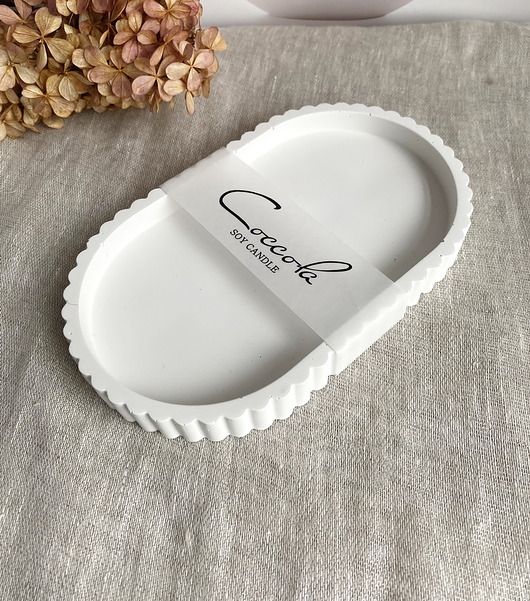 świeczniki i świece Podstawka/ taca do świec dekoracyjna z gipsu 200x120mm