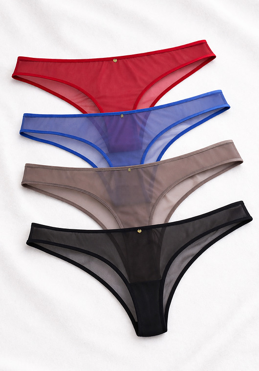 majtki damskie 4 Pary Fig Brazylijskich z Delikatnej Siateczki i Organicznej Bawełny, 4-pak