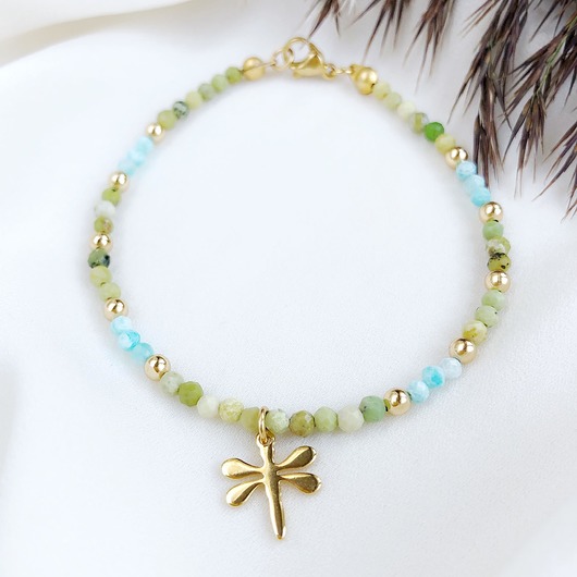 bransoletki z kamieni naturalnych Bransoletka Little Luck Dragonfly Amazonit