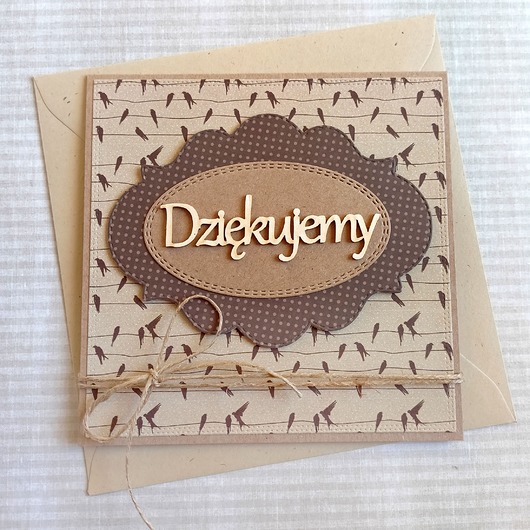 kartki scrapbooking DZIĘKUJEMY : kartka handmade : podziękowanie : brąz