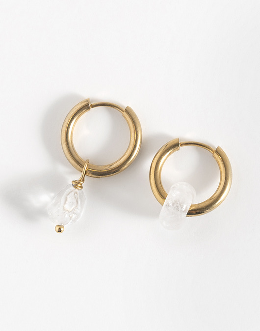 kolczyki z kamieniami Złote kolczyki koła Kryształ górski