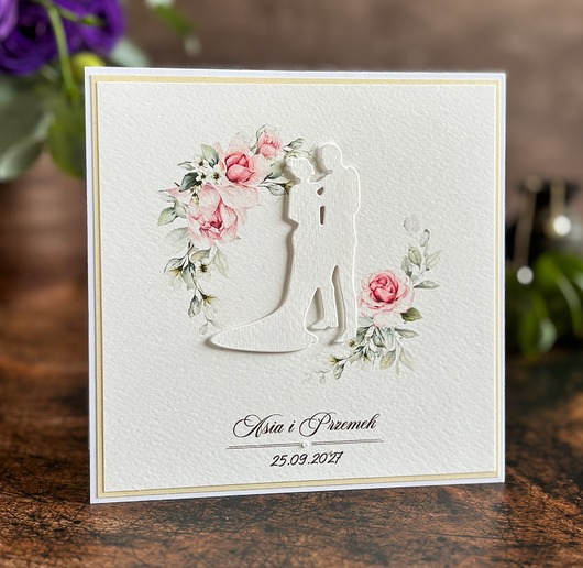 zaproszenia i kartki na ślub Personalizowana kartka ślubna z ozdobną kopertą / Wedding Charm, wp26