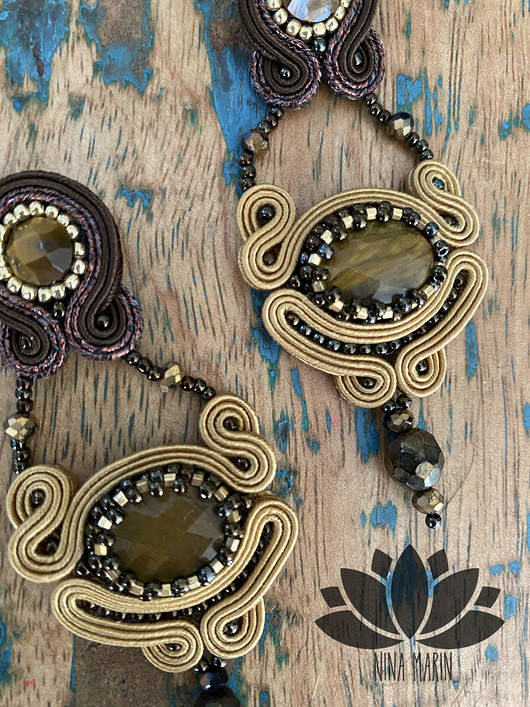 kolczyki soutache tygrysie oko - kolczyki sutasz