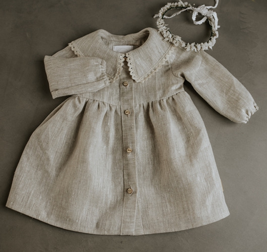 szatki, ubranie na chrzest Lniana sukienka Gaja na chrzest komunię roczek