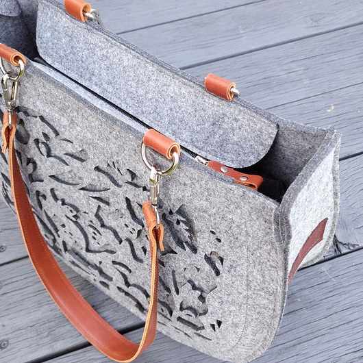 torby XXL Torba na ramię - ażur -  skóra naturalna - filc