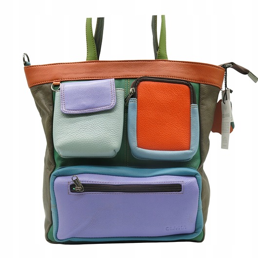 torby na ramię Torebka damska, duża, pojemna, kieszenie, mieści A4, skórzana, OLIVKA