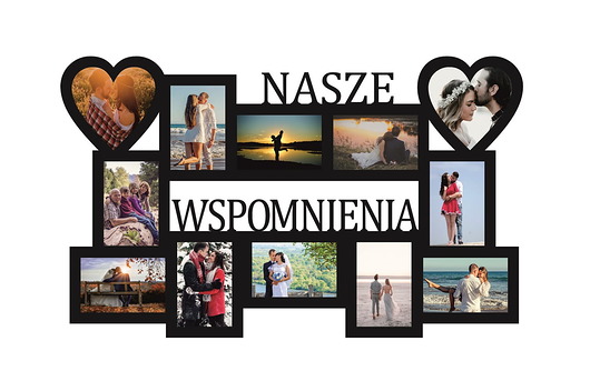 ramki na zdjęcia Multirama ramka na zdjęcia z napisem Nasze Wspomnienia mdf 12 zdjęć serca