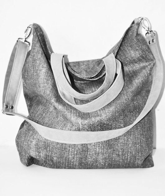 Torba hobo XXL- a'la jeans (tkanina drukowana) PRACOWNIA 166