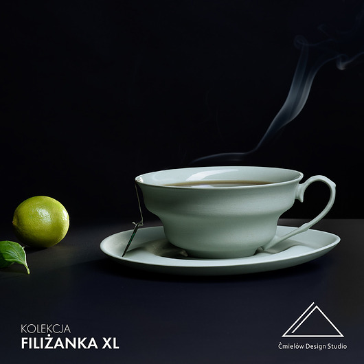 kubki i filiżanki Filiżanka  XL ze spodkiem / zielona porcelana