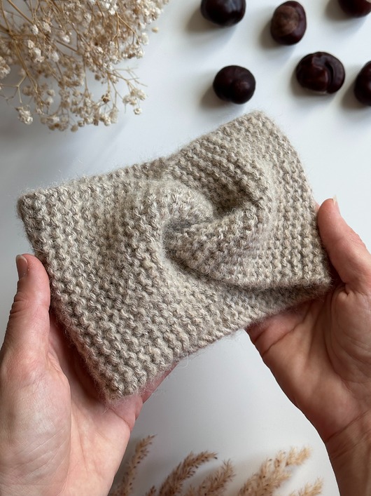 opaski do włosów Wełniana opaska twist na głowę 100%  alpaka, beżowa