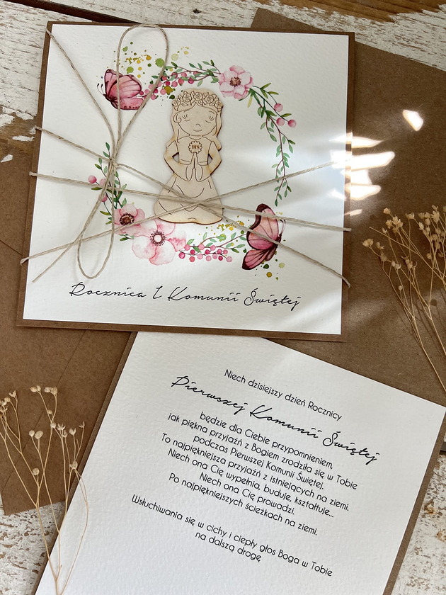 kartki na komunię Kartka ręcznie robiona z okazji rocznicy komunii świętej - odnowienie przyrze