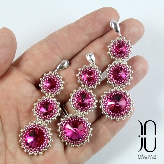 Komplet z kryształami Swarovski - fuksja Justyna Jurczyk