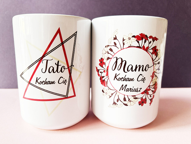 kubki Mamo i Tato Kocham Cię, zestaw dla rodziców z imieniem córki syna