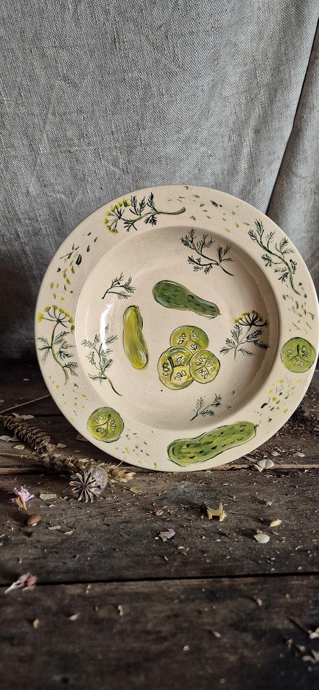 patery i talerze Ceramiczny talerz Ogórkowa, ilustracja ogórków, talerz odzobny