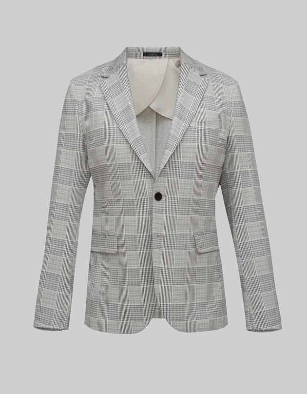 marynarki męskie Marynarka męska garniturowa Elini szara w kratę slim fit