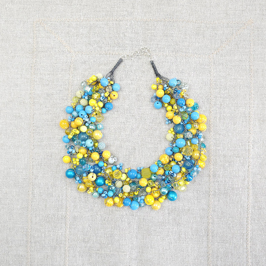 kolie 7060 niebieski, żółty naszyjnik statement, kolia,