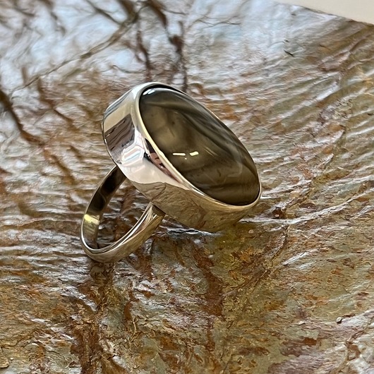 pierścionki srebrne Pierścionek z krzemieniem pasiastym  - ręcznie wykonany