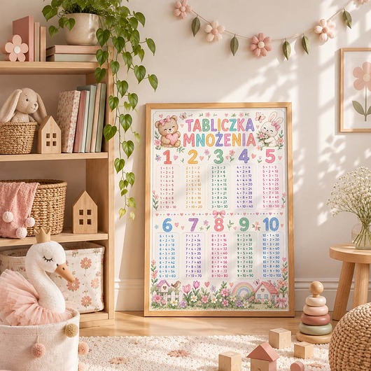 obrazy i plakaty do pokoju dziecięcego Plakat edukacyjny TABLICZKA MNOŻENIA dla dziewczynki
