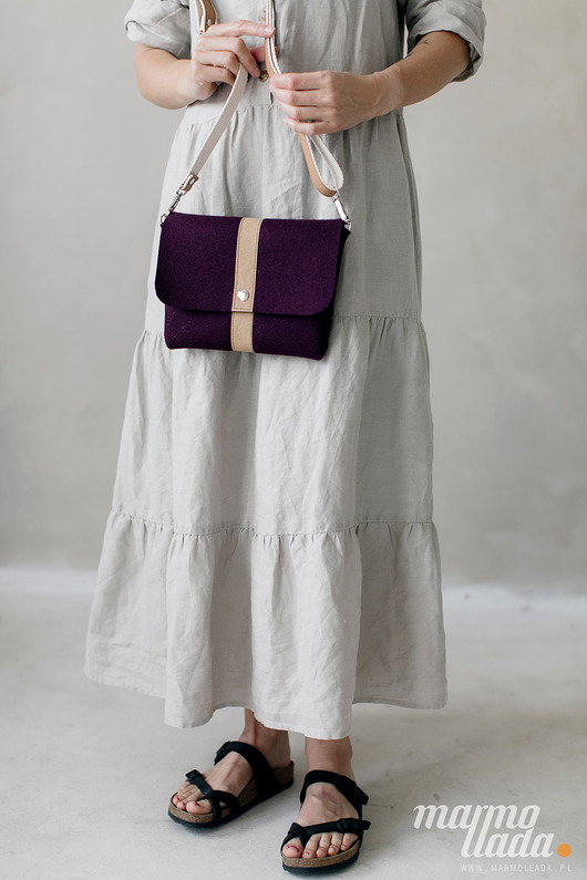 torby na ramię Marmollada - filcowa listonoszka OBERŻYNA + brąz