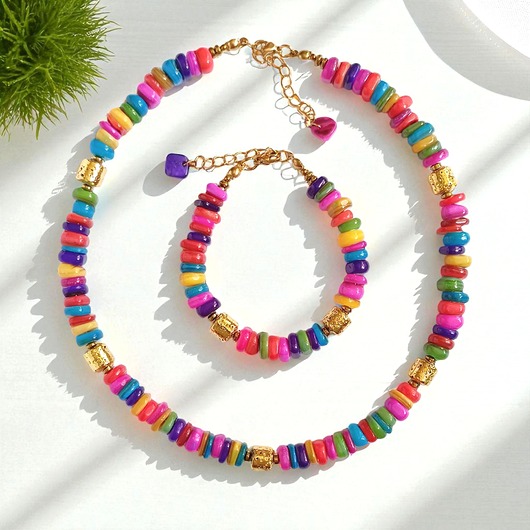 komplet biżuterii RAZEM TANIEJ! komplet summer collection: złota lawa, kolorowa masa perłowa