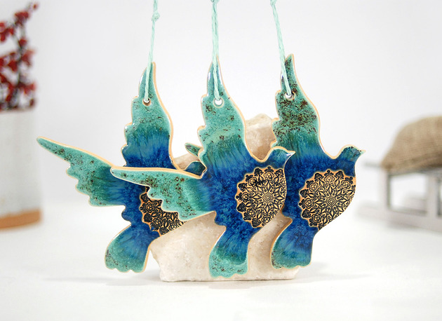 ozdoby choinkowe Duże ptaki w locie - turkusowe dekoracje choinkowe