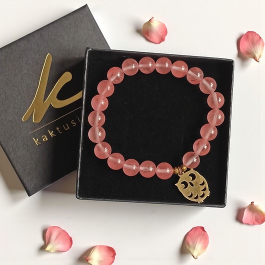 bransoletki z kamieni naturalnych SOWA na prezent : kwarc 8mm