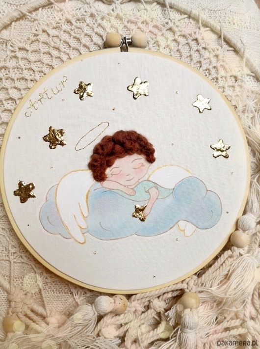 kartki, zaproszenia na chrzest Anioł Stróż na chmurce -  obrazek na pamiątkę chrztu