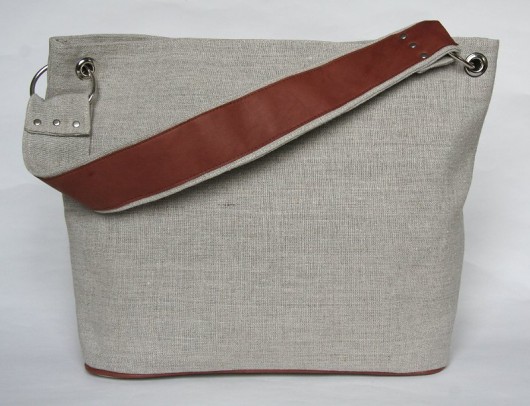 Torba worek len+skóra Balik Hand Made
