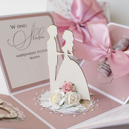 kartki scrapbooking Pamiątka ślubu, exploding box, kartka 3d róż