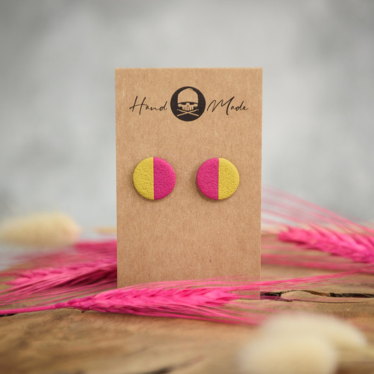 kolczyki z masy plastycznej Kolczyki Dots M - różowo-zielone
